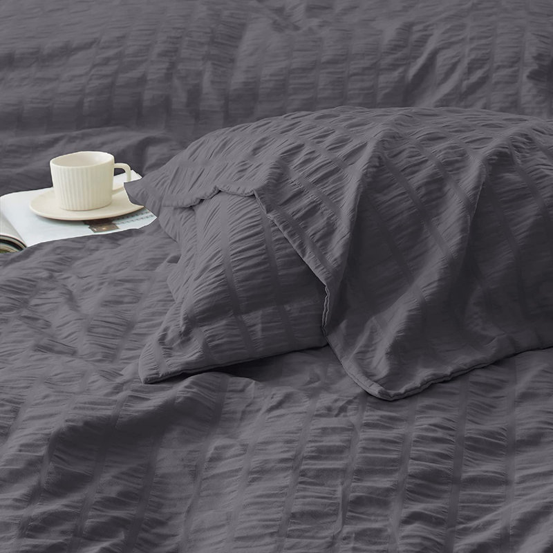 Seersucker Duvet Cover Set with Pillowcases, Single, Dark Grey
