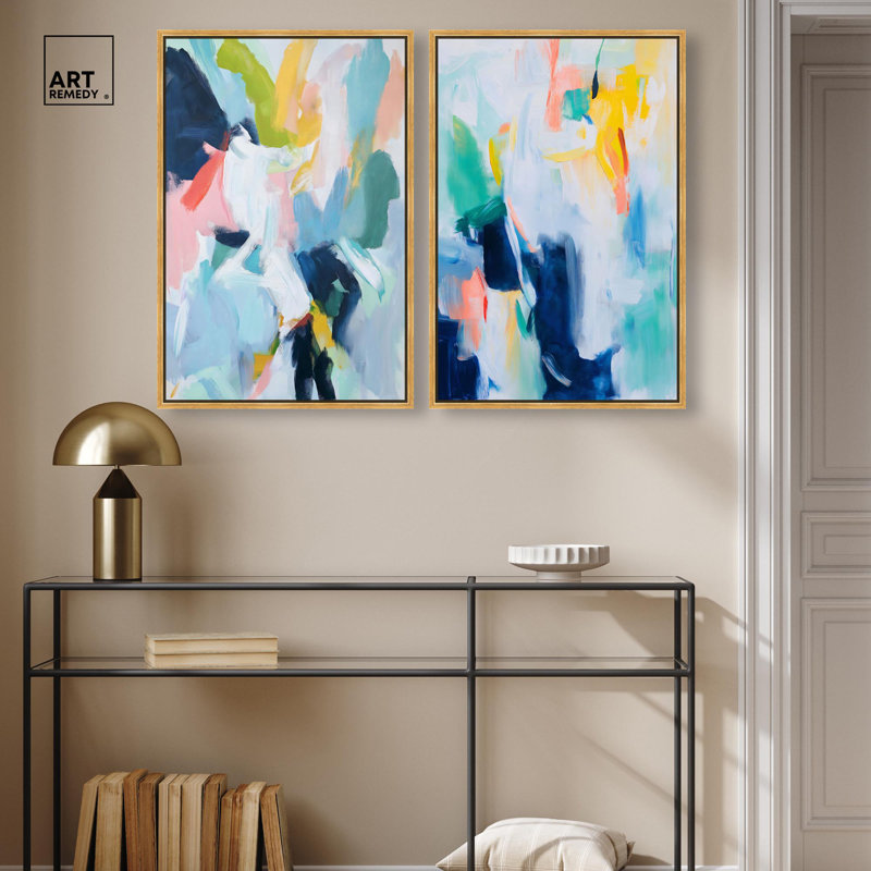 Art mural bleu sur toile Blush Boho, H 31 po x l 21 po, Cadre doré