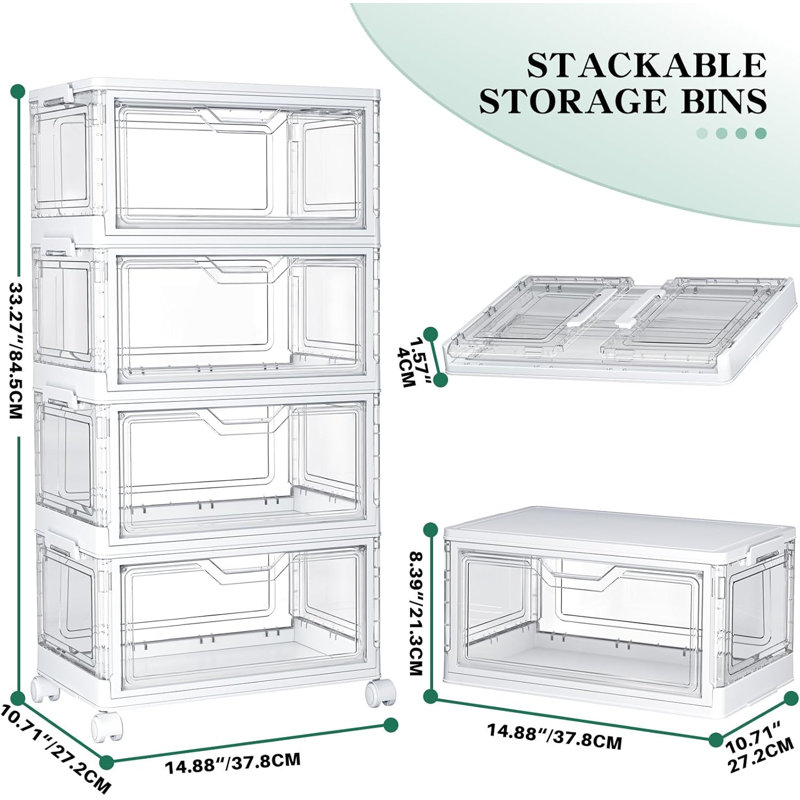 Transparent storage box with a lid, plastic multi-functional foldable storage box, foldable box with a magnetic suction door