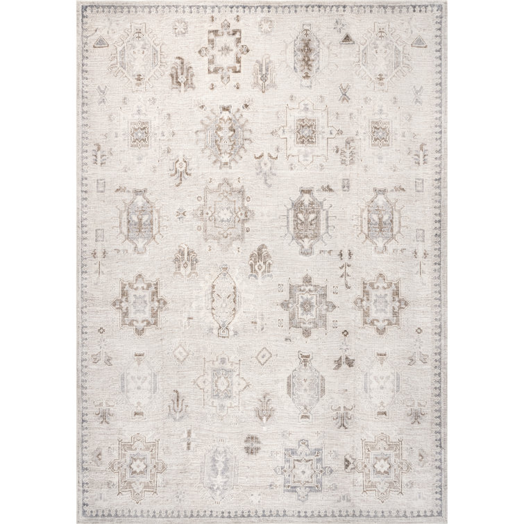 Elverta Medallion Machine Washable Runner Rug for Living Room Bedroom Dining Room Entryway Hallway Kitchen, Beige/Ivory