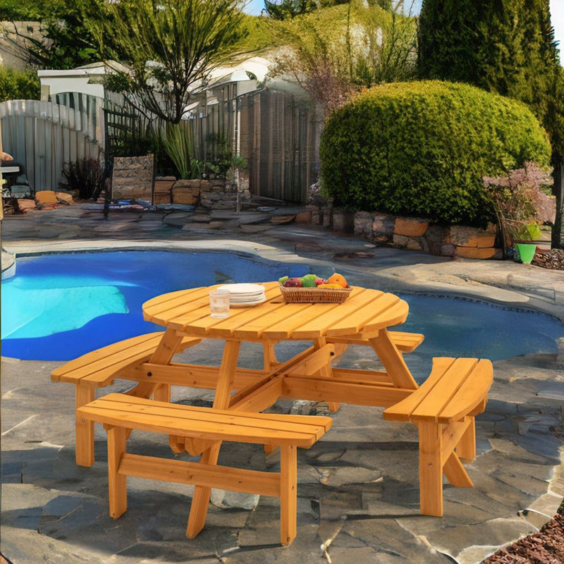 Lanisha 8 - Person Wood Patio Dining Set with Round Table