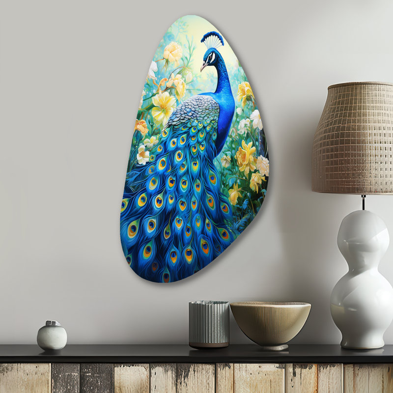 Tavarous - art mural asymétrique en forme de paon, H 31 po x l 17 po