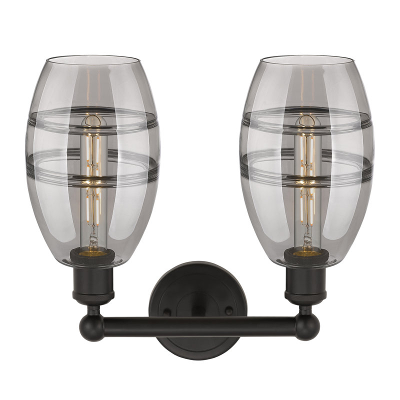 Éclairage pour meuble-lavabo à 2 lumières Kusham, Bronze huilé, Gris fumée clair