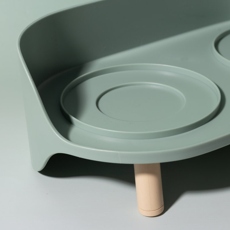 Mangeoire double pour animaux Bone China, Blanc/vert