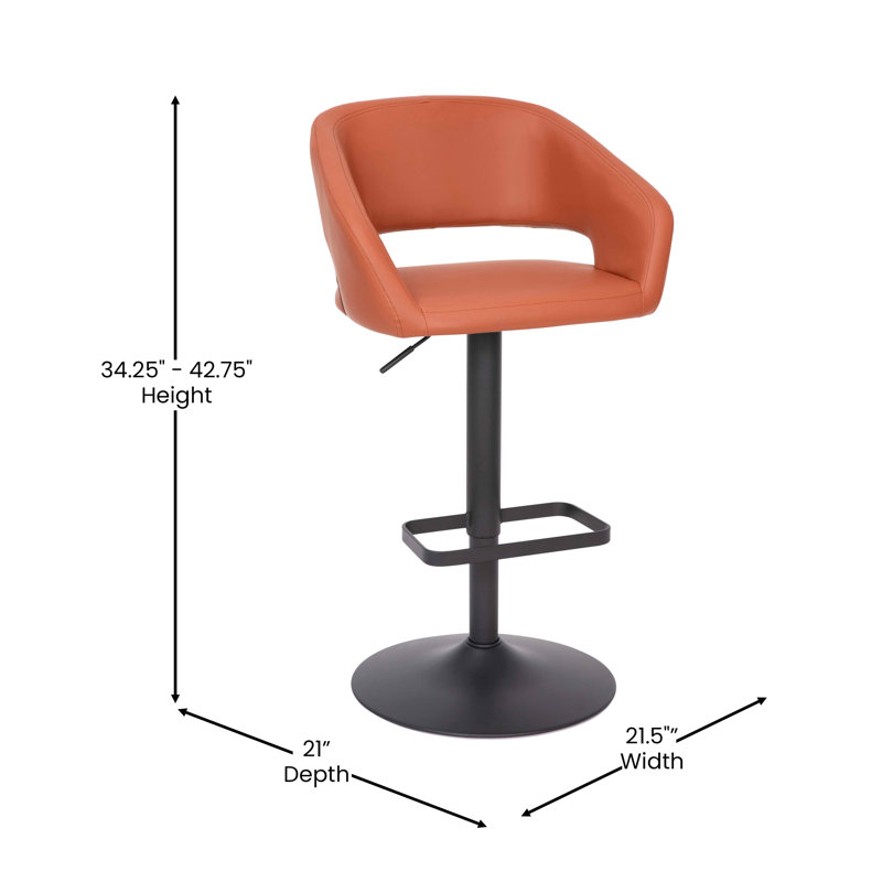 Amberlie Modern Upholstered Adjustable-Height Barstool with Footrest by Flash Furniture, Cognac, 1, Black