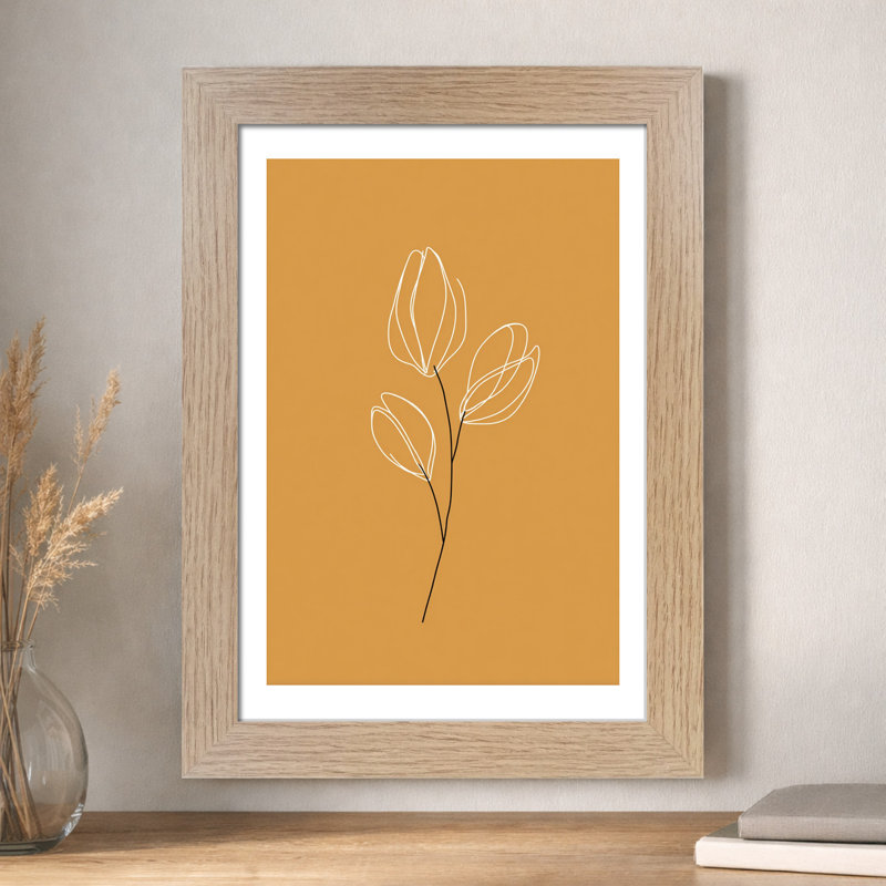Wall Art Scandinavian botanical linework Home Decor Giclee Art Print minimal mustard tulip illustration elegant Nordic floral lines 1 Piece Wall Art