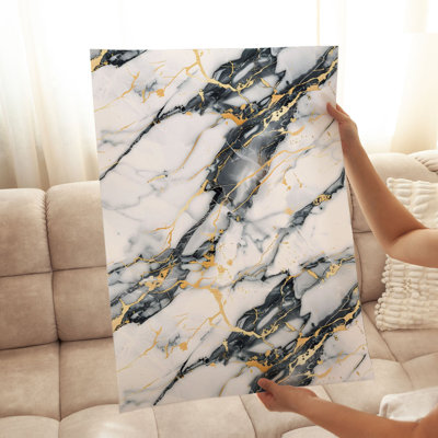 Abstrait, marbre, géode, cristaux, noir et gris, impression d'art moderne sans cadre