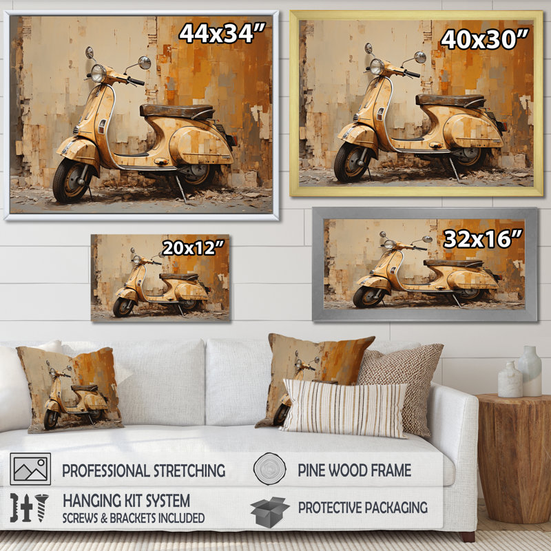 Vintage Scooter Adventures II sur impression sur toile, Cadre flottant doré, H 24 po x l 32 po x P 1 po
