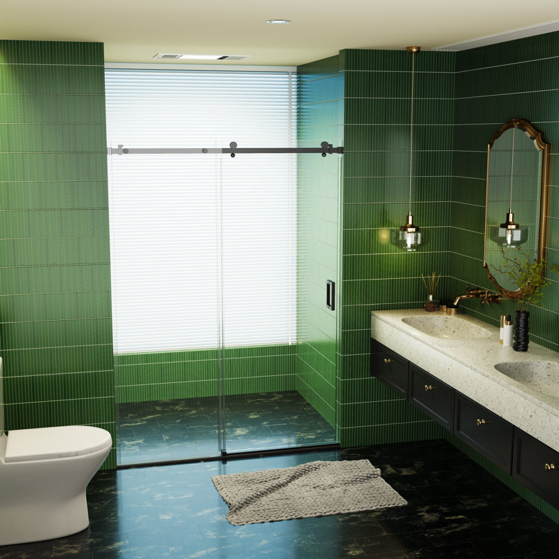 50-54" W * 76" H Frameless Single Sliding Shower Doors, Bathroom Sliding Shower Door, 5/16" (8mm) Thick Sgcc Tempered Glass Door, Reversible Installation, Matte Black