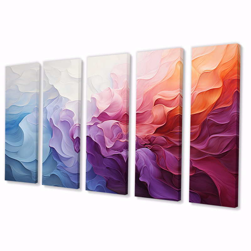 Colourful White Rainbow Spiral II - Rainbow, art mural 5 pièces pour le salon, H 28 po x l 60 po