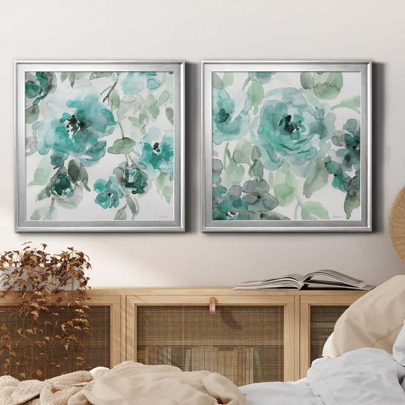 Belle's Teal I Premium Framed Canvas Print in Silver Frame