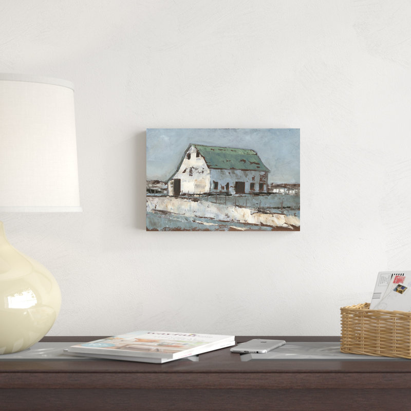 «Plein Air Barn II», peinture sur toile, H 8 po x l 12 po, Papier avec cadre photo noyer, Non