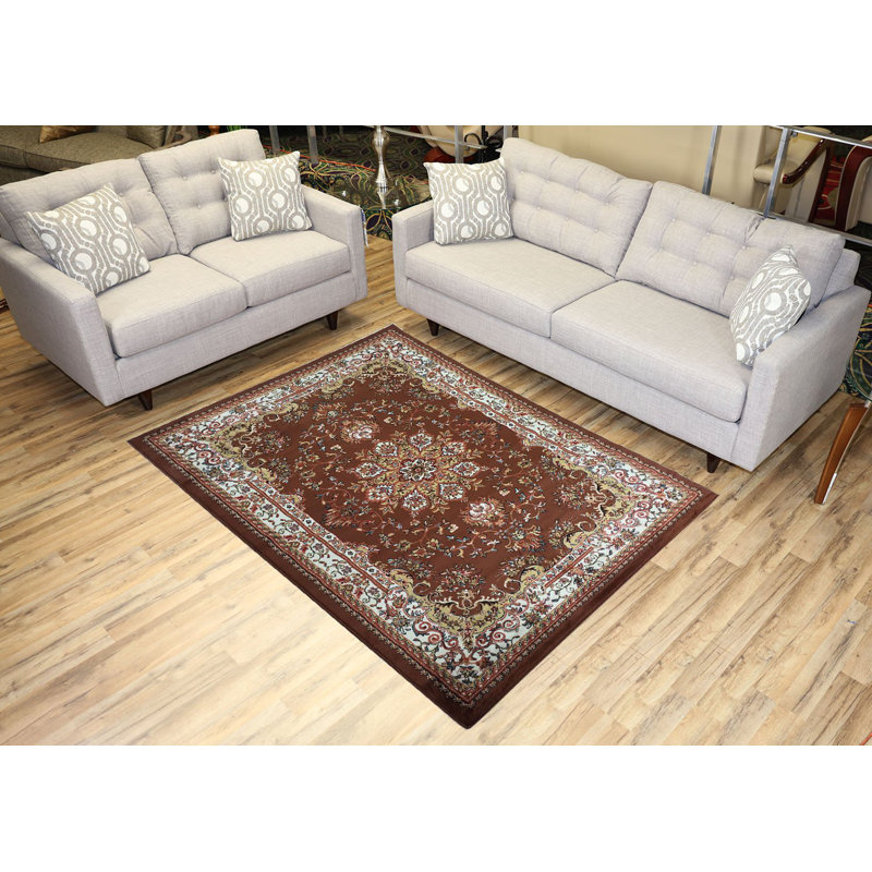 Selman Oriental Brown/White Area Rug, Rectangle 7'10" x 9'10"