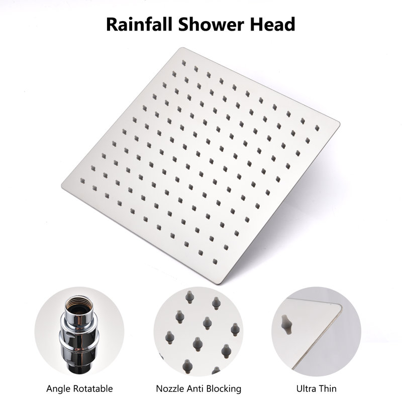 TOPCRAFT 10” Stainless Steel Rain Shower System With Hand Shower, Chrome