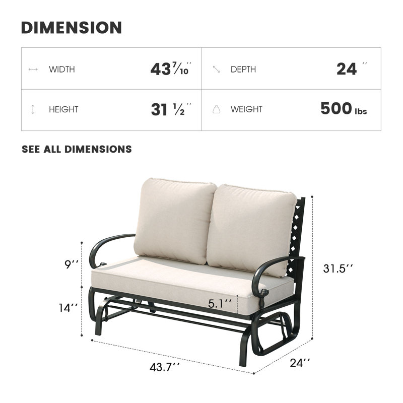 Causeuse d'extérieur Balderston de 51 po de largeur avec coussins en oléfine, Beige