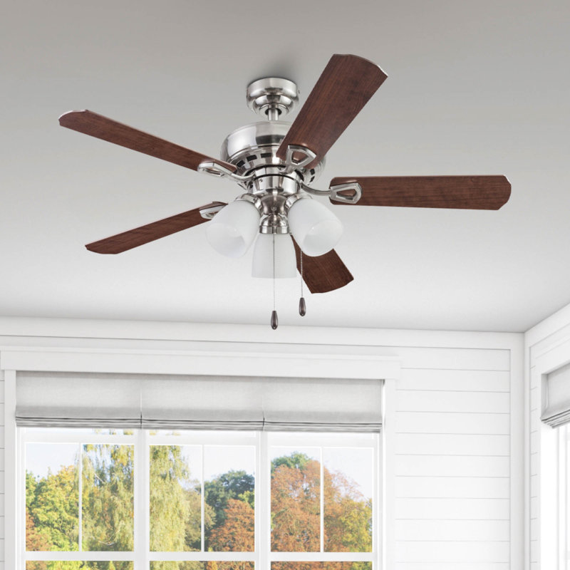 Miller Park 44'' Ceiling Fan with Light Kit, Brushed Nickel with Light Oak/Gray Oak Blades