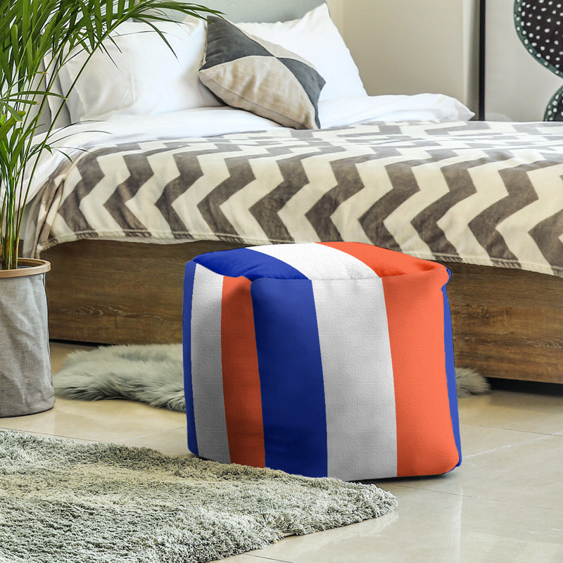 Repose-pieds cube à rayures de floride, Bleu / Blanc / Orange, H 13 po x l 13 po x P 13 po