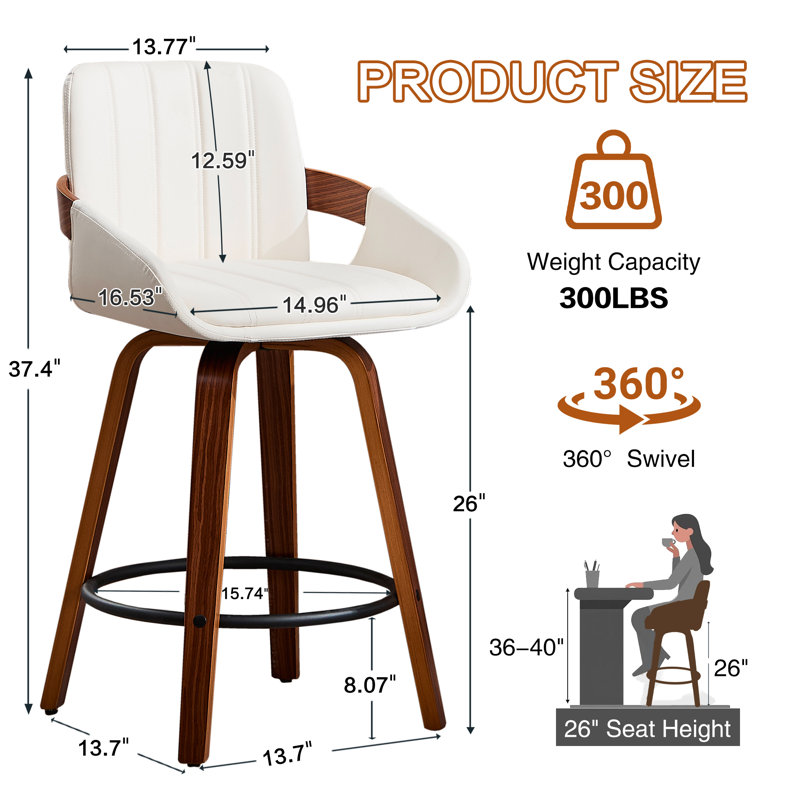 Tabouret de bar et de comptoir pivotant, Blanc, 3