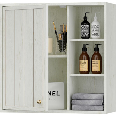 Armoire murale de salle de bain avec porte et tablette réglable, armoire de rangement murale rustique pour cuisine, buanderie, salon et garage. (Blanc)