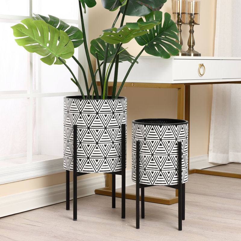 Ensemble de pots de fleurs d'intérieur 2 pièces avec support Adaliah