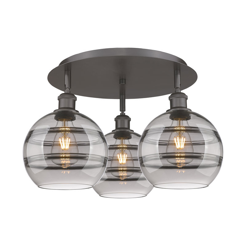 Plafonnier semi-encastré Glassoff, Gris fumée clair, Bronze huilé, H 10,88 po x l 19,75 po x P 19,75 po