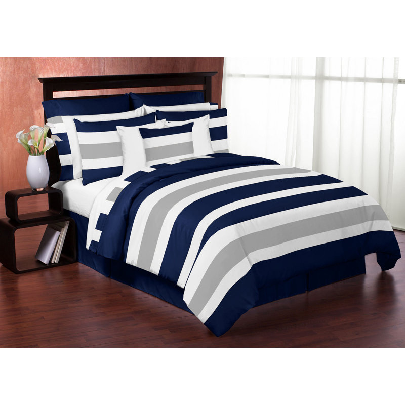 Navy Blue and Gray Microfiber Twin Comforter Bedding Set