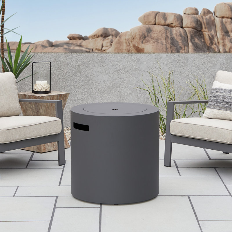Aegean 24" Round Weathered Slate Steel Propane Fire Pit Table