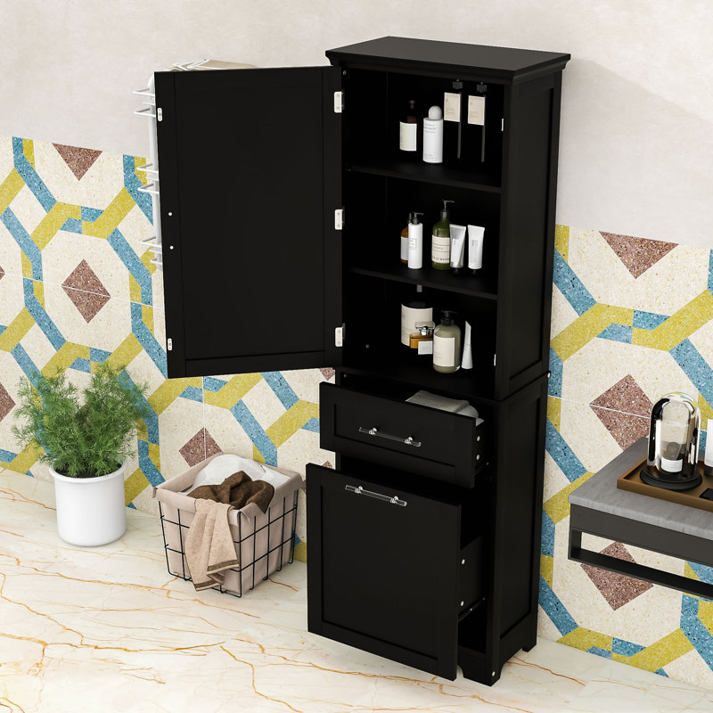 Brasby Tall Freestanding Bathroom Cabinet with Storage Drawers and Adjustable Shelf, Black