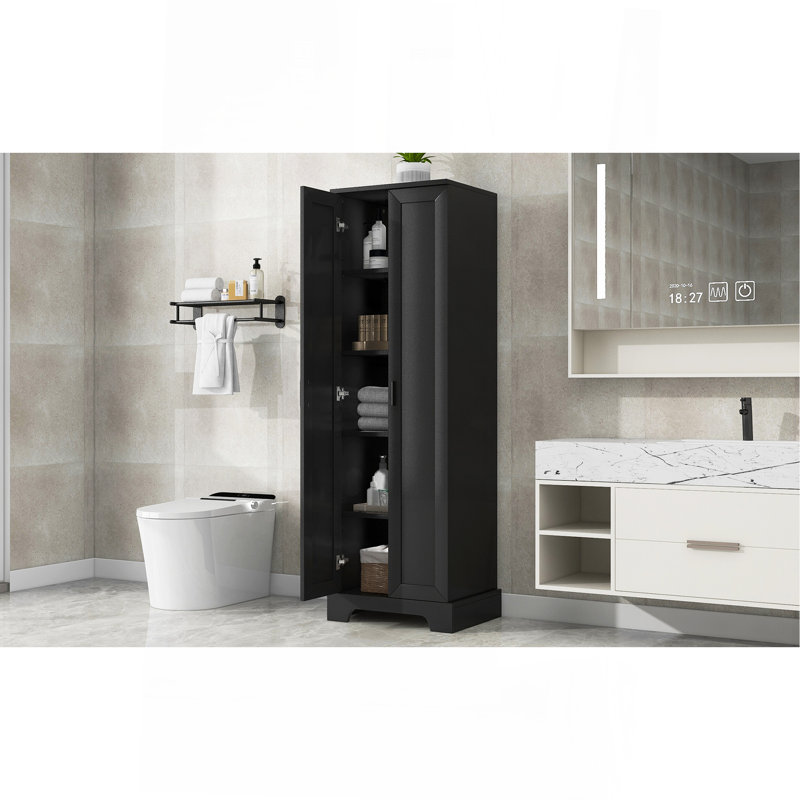 Storage Cabinet With Two Doors For Bathroom, Office, Adjustable Shelf, MDF Board, Black