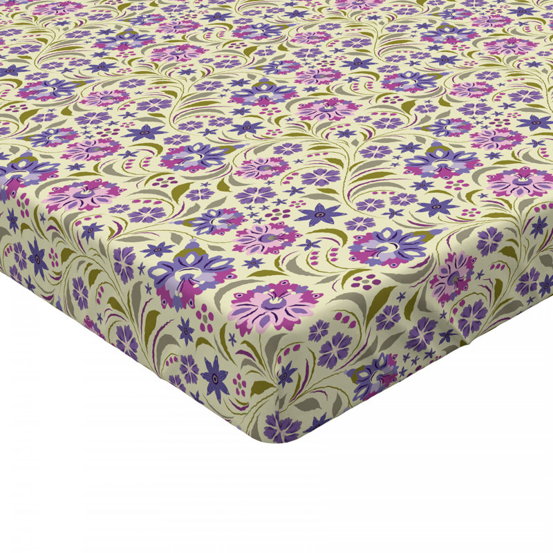 Microfiber Floral Fitted Sheet, Twin Fitted Sheet, Purple/Yellow Floral