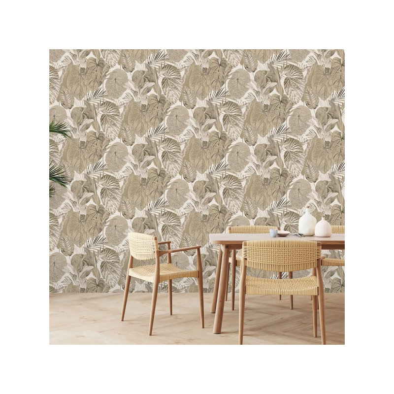 Flourish 10m x 53cm Glitter Wallpaper Roll, Beige