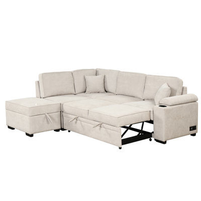 Canapé-lit beige avec rangement et revêtement en lin, 85,99 po pour appartement, rangement pour canapé de salon, chambre à coucher, appartement