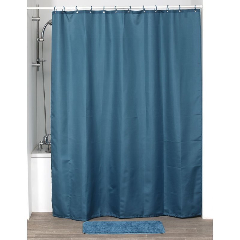 Solid Colours Extra Long Shower Curtain Polyester with Matching Hooks, Tahitian Blue