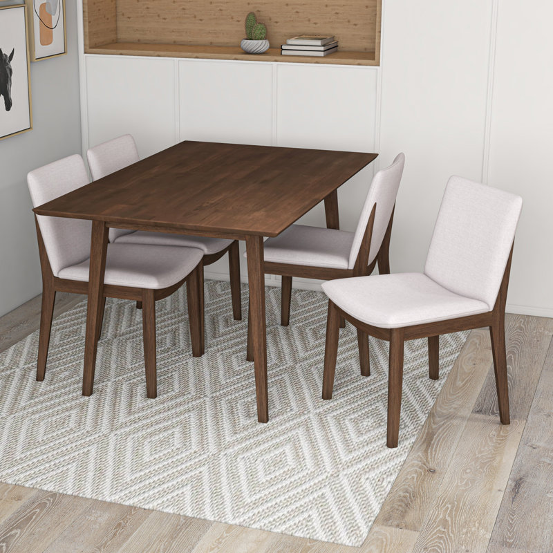 Keiran-Neely 4 - Person Solid Wood Solid Wood Top Four Leg Dining Set, Beige