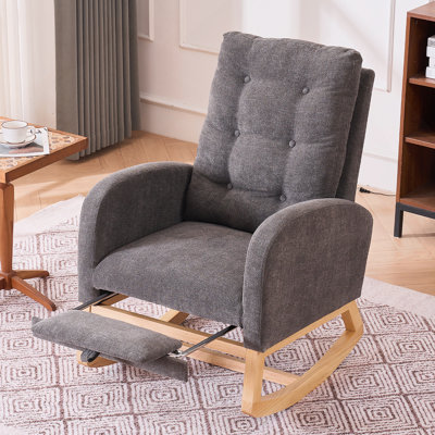 Chaise berçante d'appoint avec repose-pieds et pieds en bois d'hévéa à haut dossier
