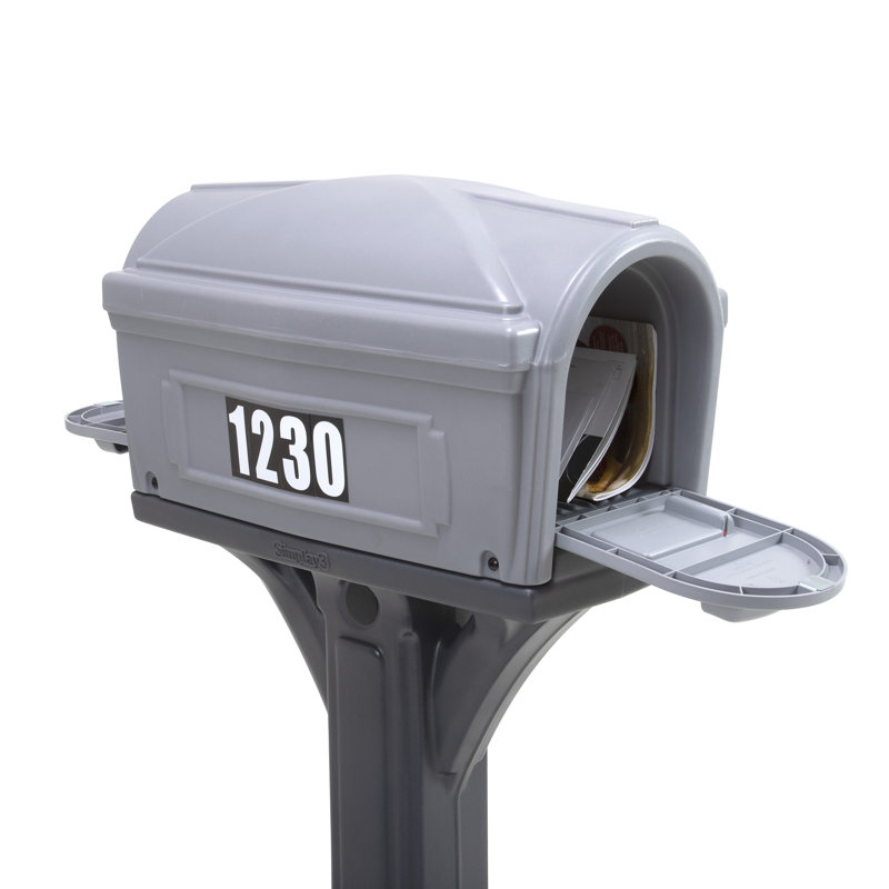 Plastic Post Mounted Mailbox with Magnetic Closure, Gray