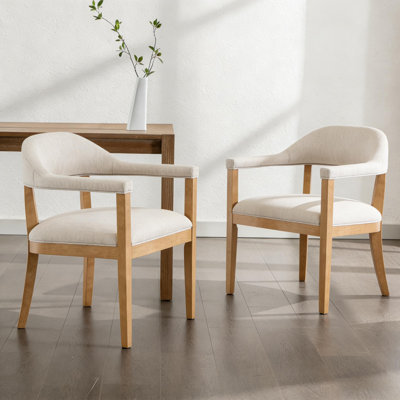 Bennett Mid-Century Modern Upholstered Dining Chairs with Rubberwood Legs