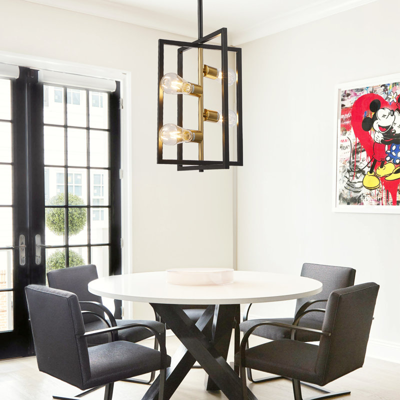 Hukam 4 - Light Iron Dimmable Square / Rectangle Chandelier, Black/Gold
