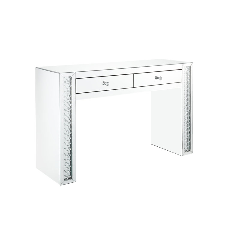 Bureau de coiffeuse en miroir, tabouret, base de traîneau, verre transparent, incrustation de faux cristal, bureau à tiroirs, finition, cristaux,