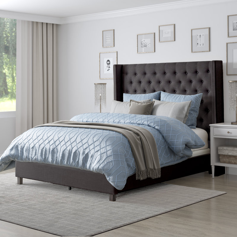 Alfreton Upholstered Wingback Bed, King, Black