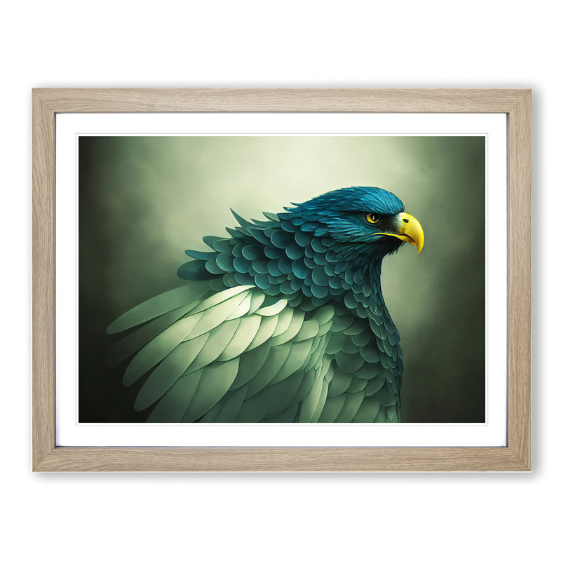 Magnetic Eagle Bird - Framed Print, 46cm H x 64cm W x 2cm D, Oak