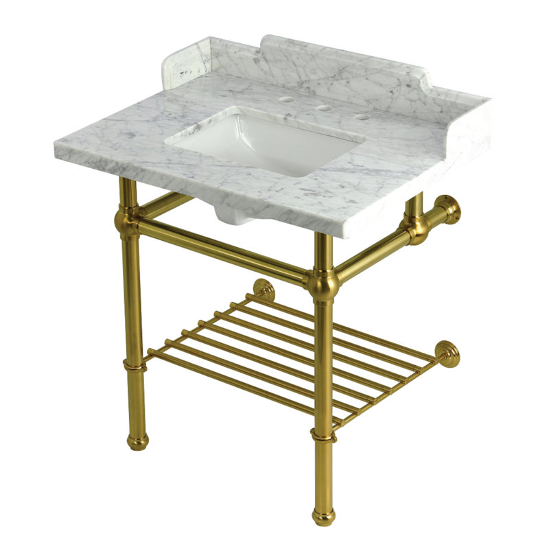 Lavabo console 30 "avec pattes en laiton Pemberton Lms3030Mbsqb7 Kingston Kingston (8 pouces, 3 trous), Laiton brossé