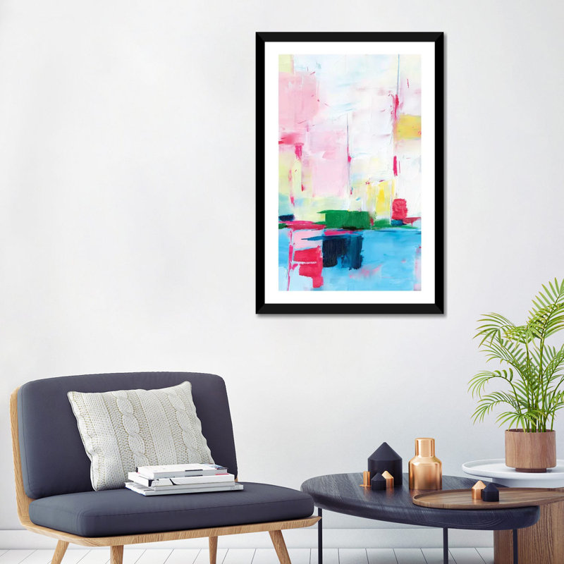«Magenta Horizon II» par Ethan Harper - reproduction d'art, H 32 po x l 24 po x P 1 po, Blanc, Papier encadré noir