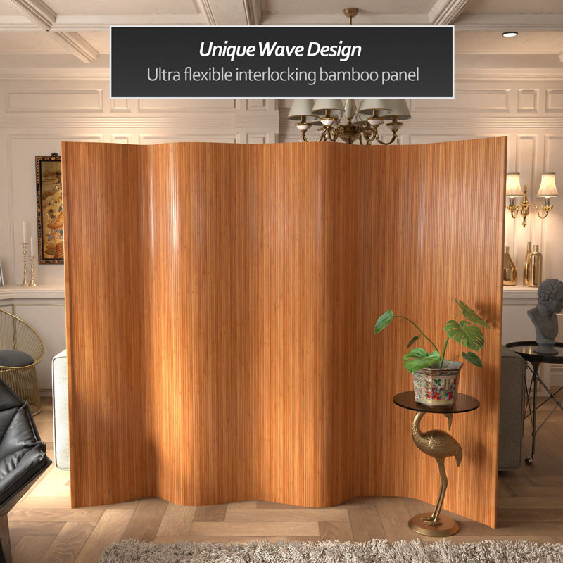 Siena Rolling Bamboo Room Divider, Natural, 6 ft. Tall