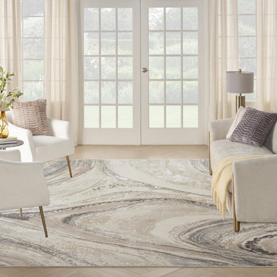 Abstract Machine Woven Area Rug in Cream/Grey