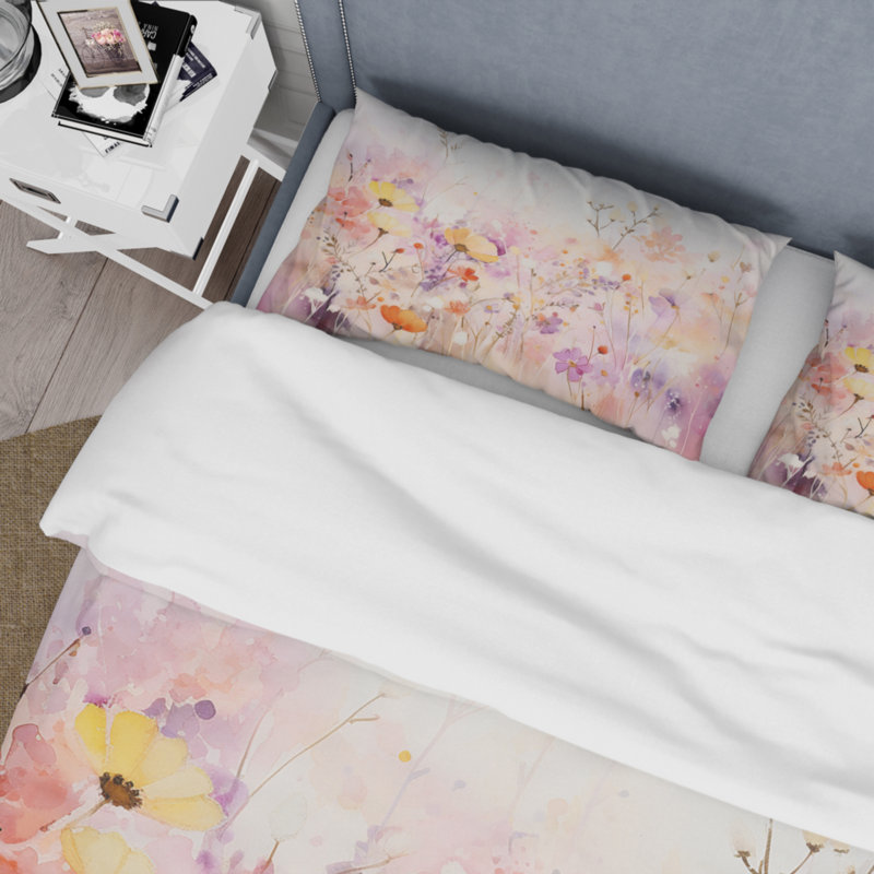 Ensemble de housse de couette en microfibre / polyester Pink Whimsical Wildflowers I Bedding