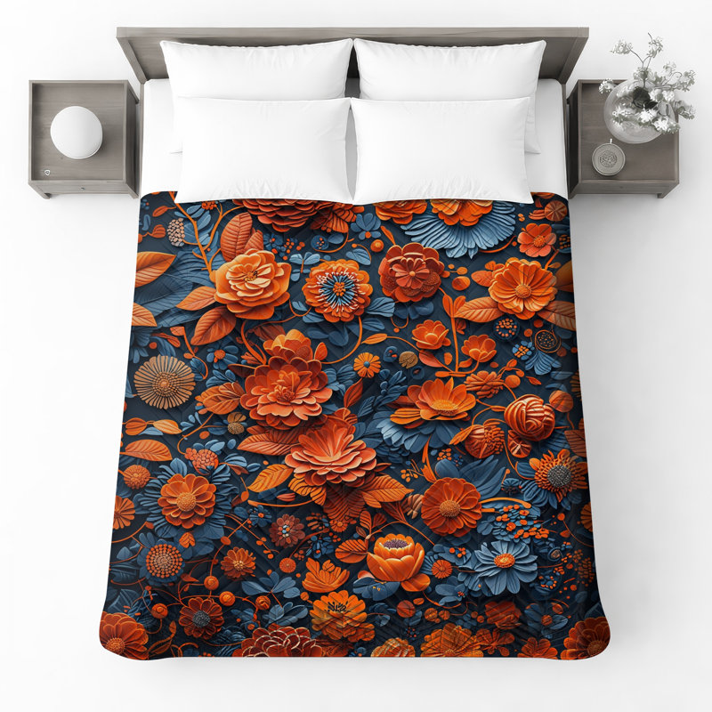 Couvre-lit matelassé orange et bleu, Grand lit