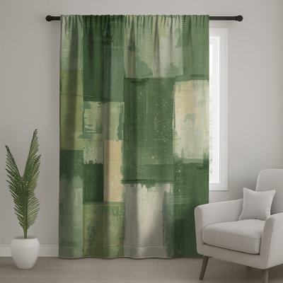 Rideaux de fenêtre vert, beige et patchwork - 1 panneau