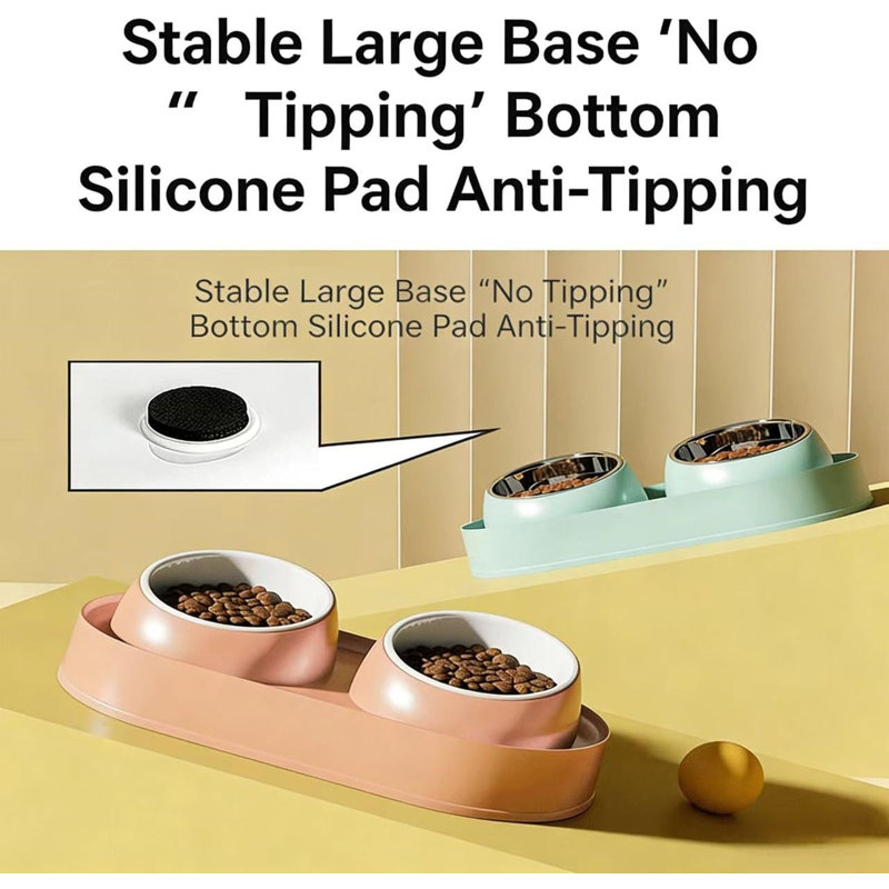 Ensemble de bols pour chat d'intérieur en acier inoxydable, support divisé pour animal de compagnie surélevé incliné à 10 ° avec base antidérapante pour petits animaux - bleu
