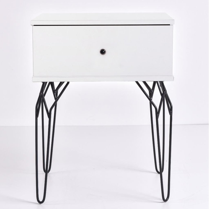 Muir 50.2cm W Iron + Manufactured Wood Bedside Table, White
